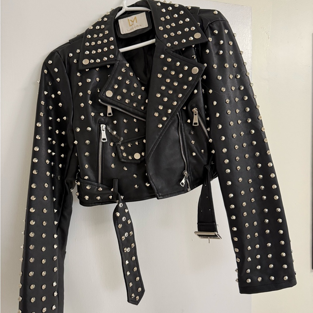 Studded Black Cropped Moto Jacket
